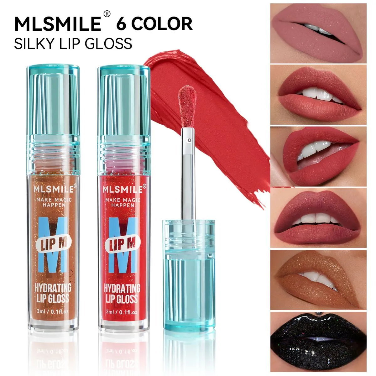 6 Colors Non-Stick Cup Waterproof Liquid Lipstick Set – Moisturizing Shimmer Lip Gloss with Blue Bottle, Long-Lasting Hydrating Lip Makeup Kit